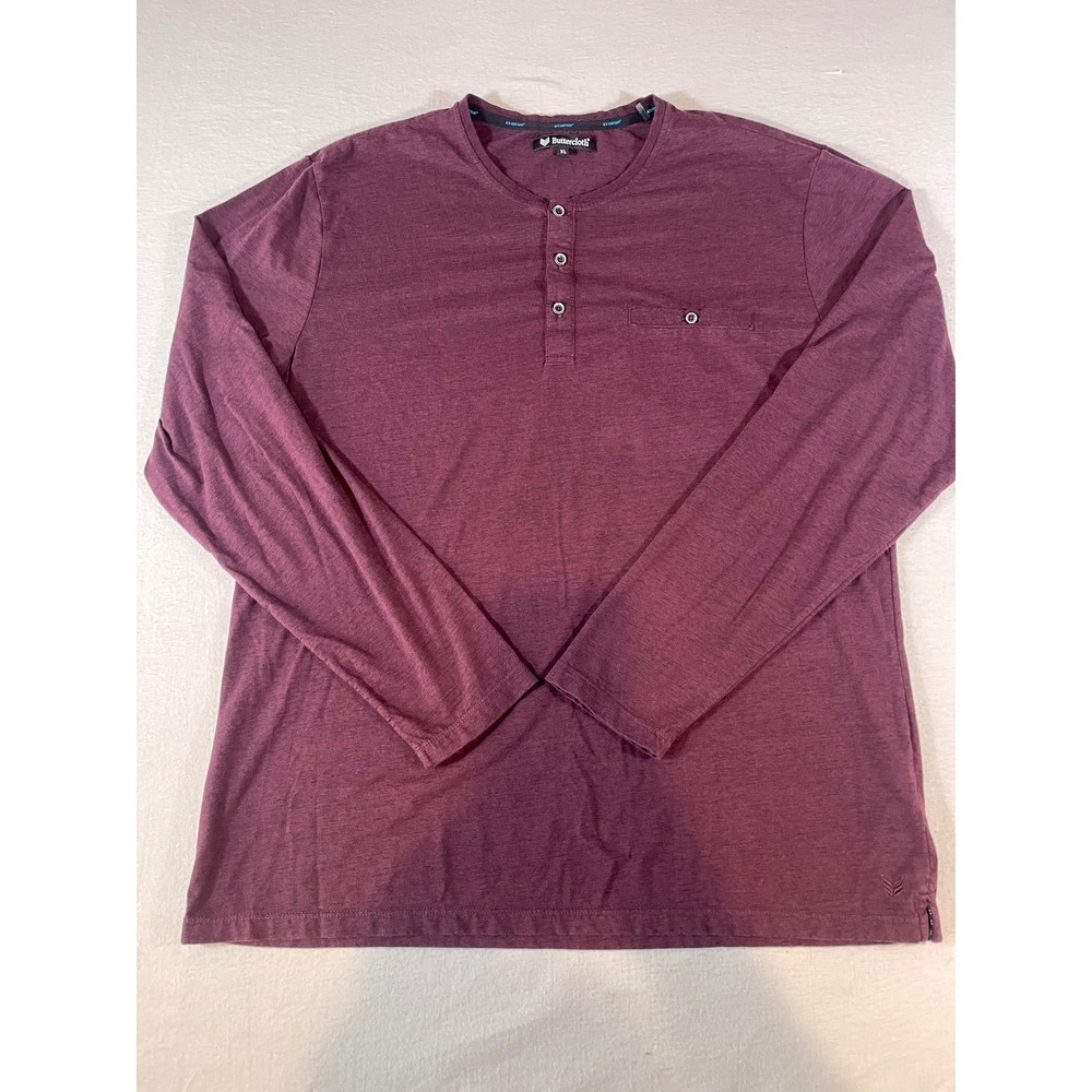 Buttercloth Icy Cotton Henley Shirt Mens XL Burgundy Long Sleeve Mint Fiber